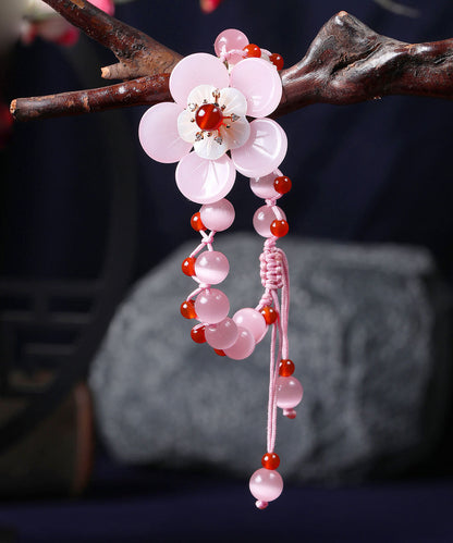 Light Pink Coloured Glaze Shell Flower Cat's Eye Garnet Charm Bracelet