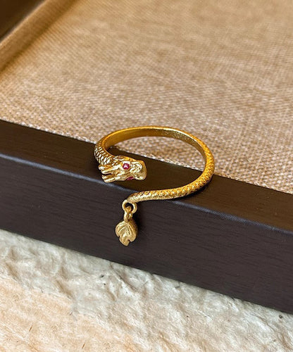 Chinese Style Gold Copper Overgild Dragon Shaped Open Rings