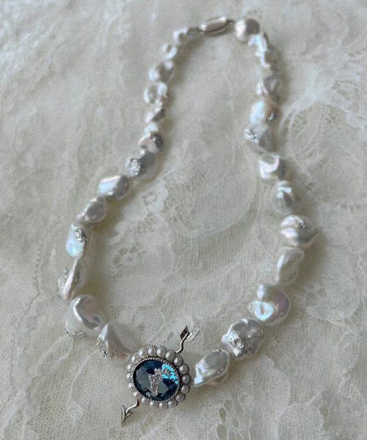 Classy White Alloy Crystal Asymmetric Pearl Gratuated Bead Necklace