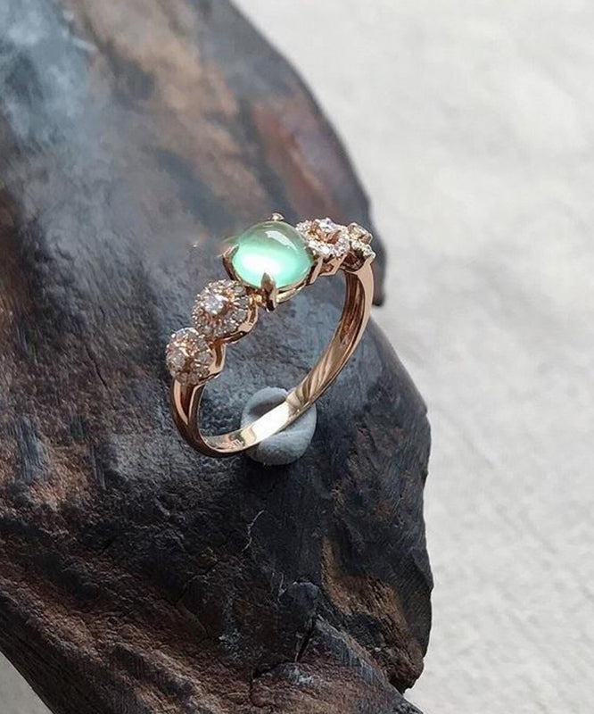 Rose Gold Sterling Silver Overgild Zircon Jade Rings