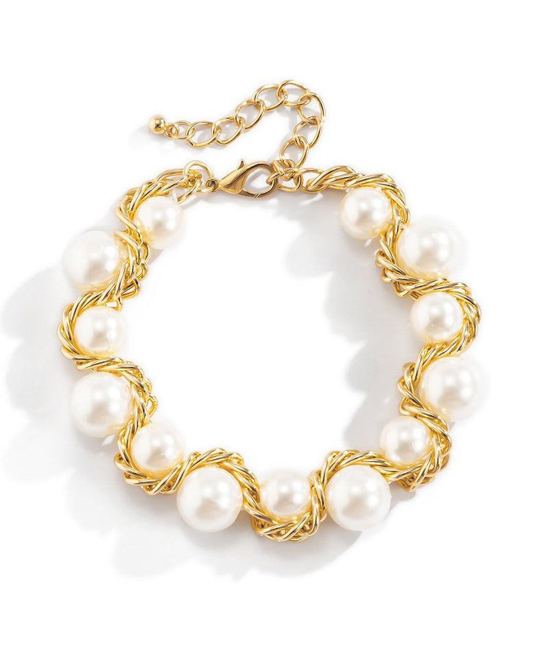 Gold Copper Alloy Pearl Gratuated Bead Necklace