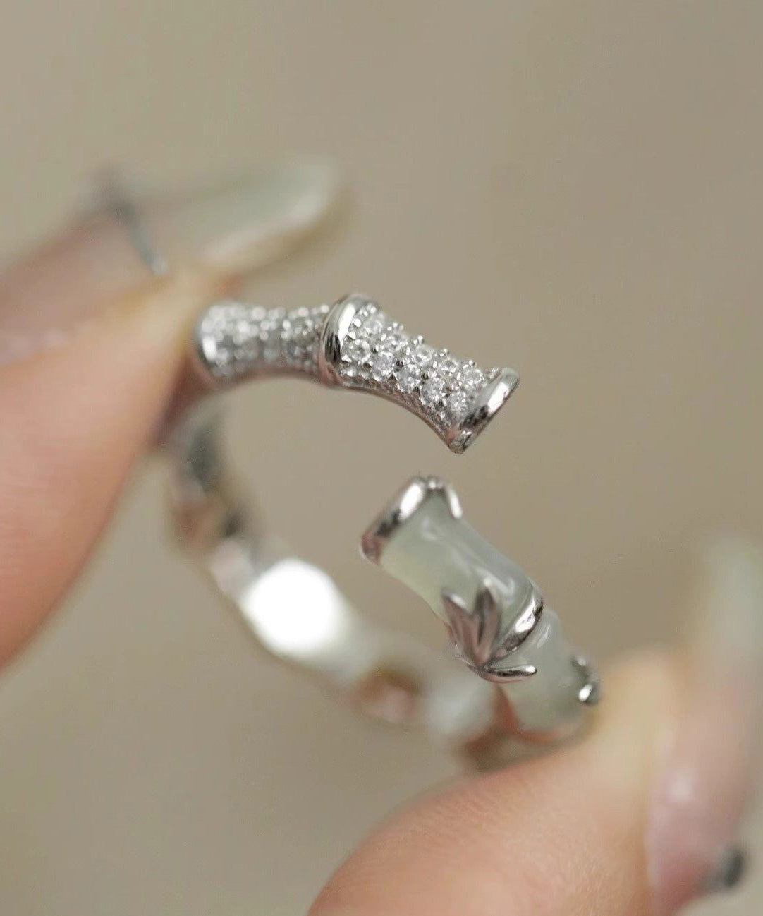 Chinese Style Bamboo Knot Jade Metal Rings