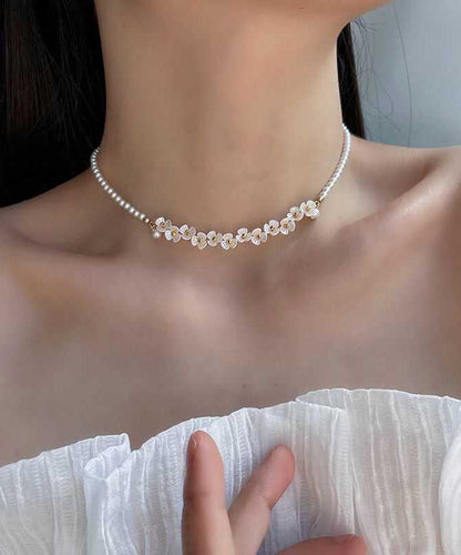Classy White Alloy Pear Gratuated Bead Necklace