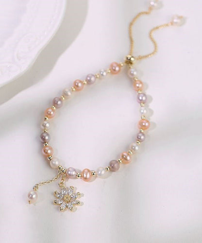 Multicolour Sterling Silver Overgild Zircon Pearl Sunflower Tassel Charm Bracelet