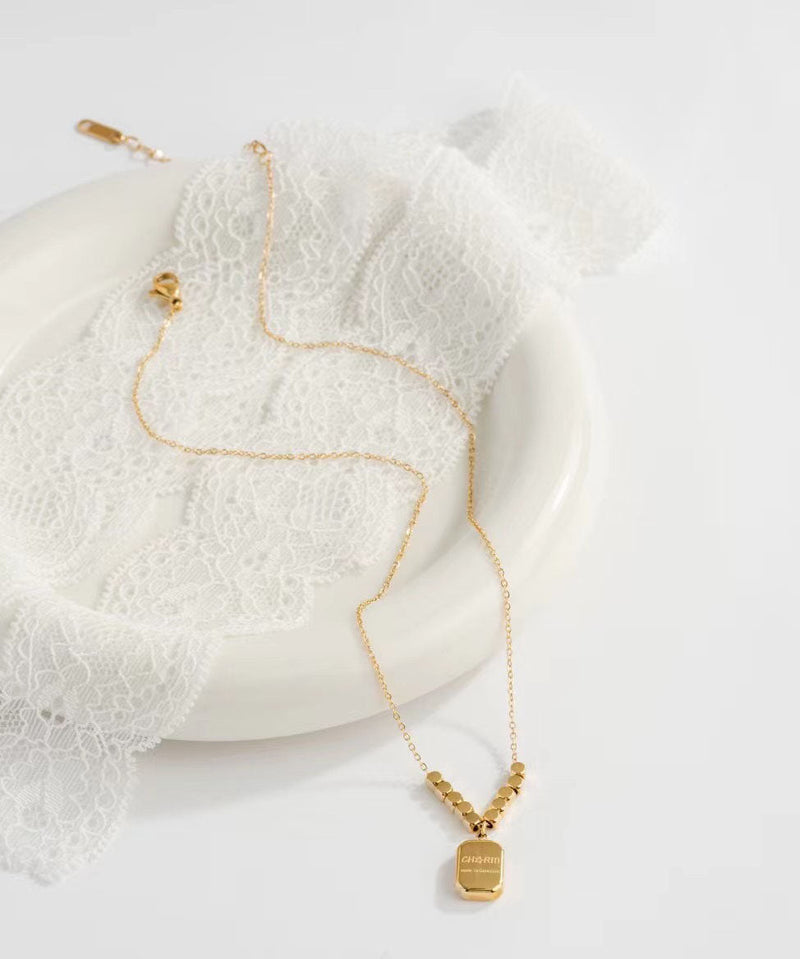 Unique Gold Stainless Steel Small Square Lariat Necklace