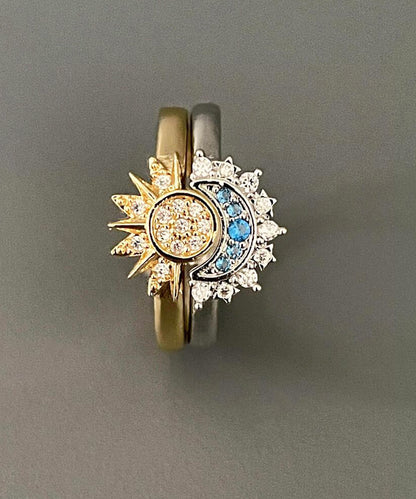 Alloy Zircon Sun and Moon Open Rings Two-piece Set