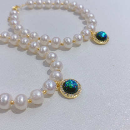 7-8mm Freshwater Pearl Bracelet & Opal