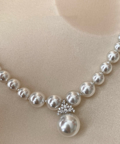 Classy White Pearl Zircon Pendant Necklace
