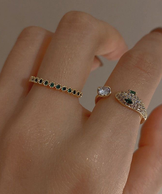 Gold Sterling Silver Overgild Zircon Gem Stone Open Rings Two-piece Set