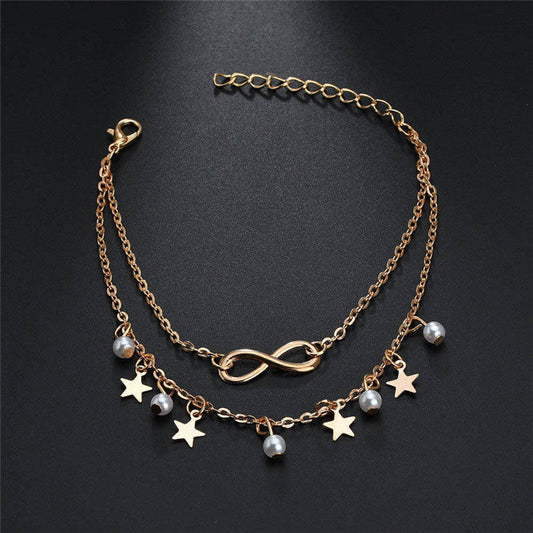 Moon & Stars Double Layer Anklet
