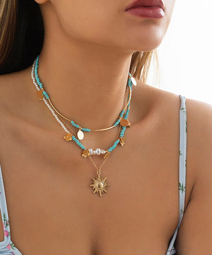 Blue Alloy Rice Ball Detachable Pendant Necklace