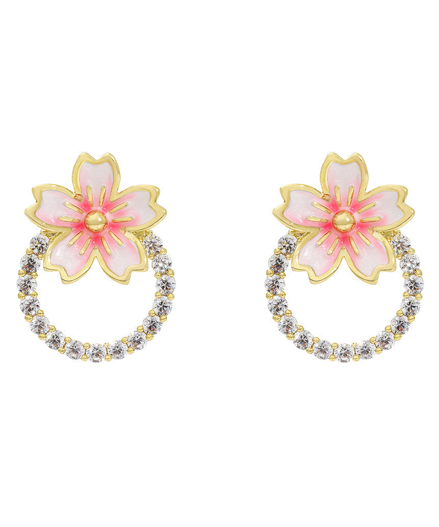 Diy Pink 14k Gold Zircon Oil Drip Stud Earrings