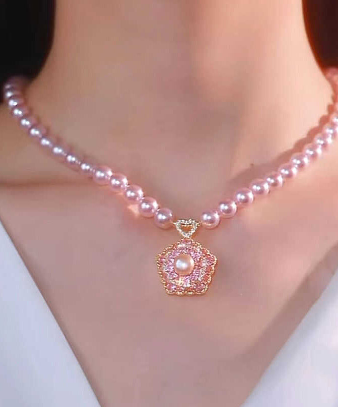 Original Design Pink Alloy Pearl Pendant Necklace
