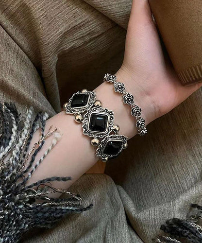 Modern Black Sterling Silver Gem Stone Two-piece Set Chain Bracelet