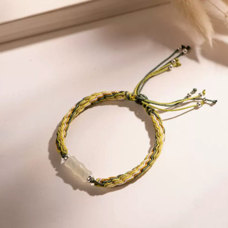 Buddha Stones White Jade Bamboo Reincarnation Knot Wealth Luck Strength String Bracelet