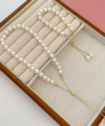 White Copper Alloy Pearl Tassel Charm Bracelet and Gratuated Bead Necklace Two Piece Set