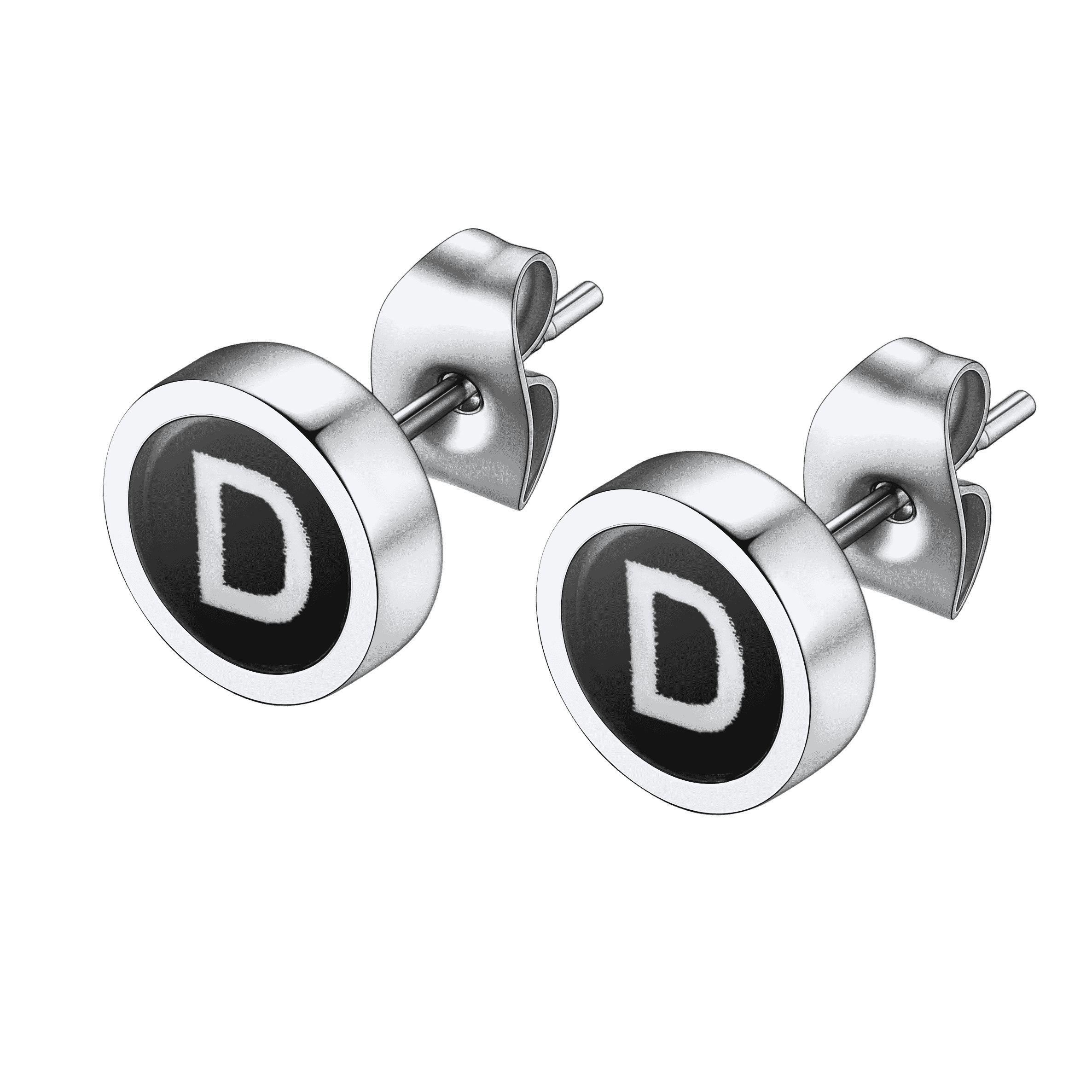 Personalized Black Enamel Initial Letter Stud Earrings for