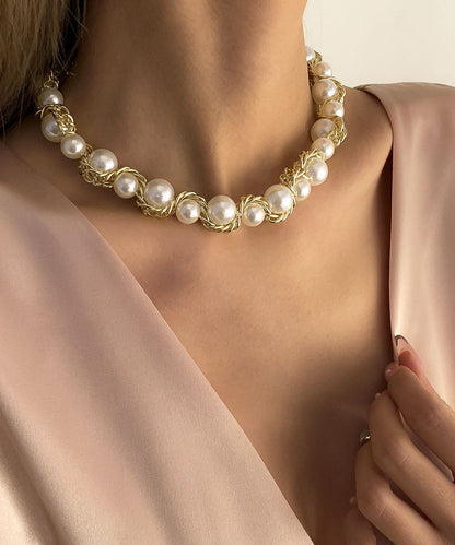 Gold Copper Alloy Pearl Gratuated Bead Necklace