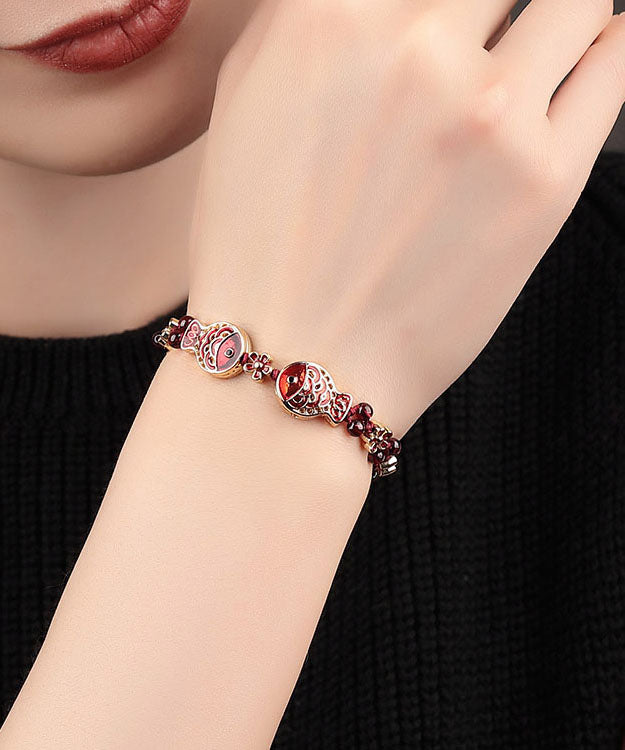 Red Coloured Glaze Cloisonne Garnet Charm Bracelet