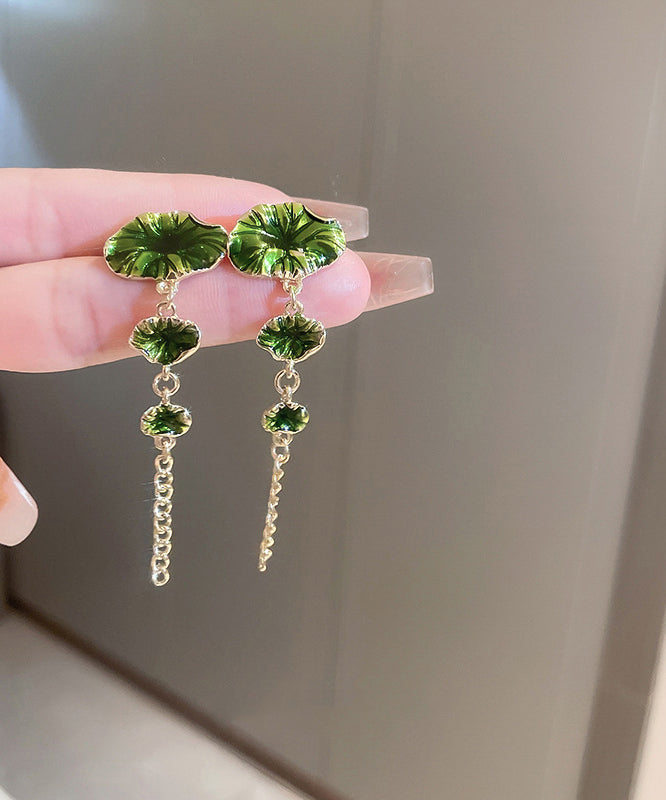Green Sterling Silver Alloy Louts Tassel Drop Earrings