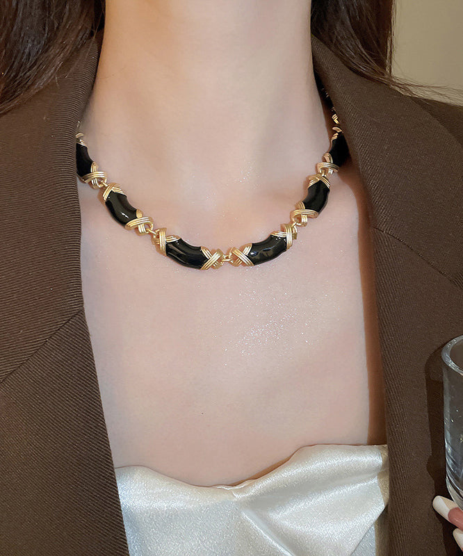 Black Alloy Drip Glaze Gratuated Bead Necklace