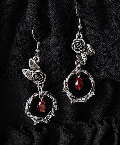 Boutique Silk Sterling Silver Crystal Rose Drop Earrings