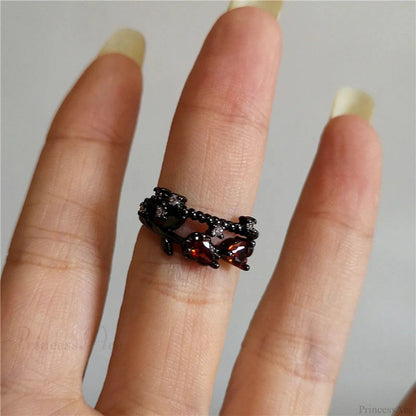 Dark Thorny Rose Pair Ring