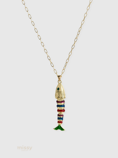 Daria Colorful Enamel Fish Pendant Necklace
