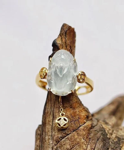 Fine Gold Sterling Silver Overgild Chalcedony a Mythical Wild Animal Tassel Rings