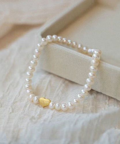 Brief White Copper Alloy Love Pearl Chain Bracelet