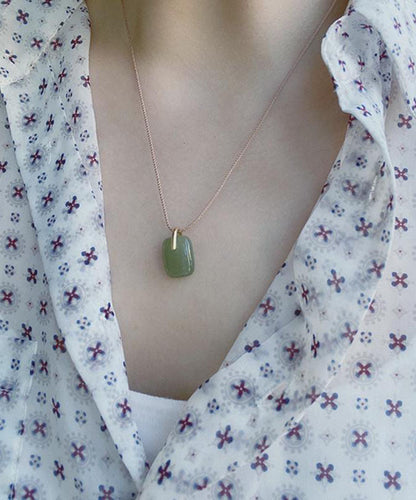 Green Sterling Silver Inlaid Jade Pendant Necklace