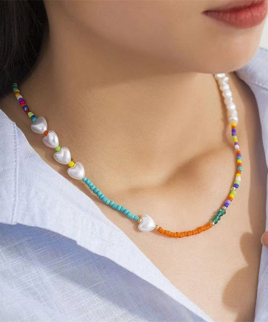 Rainbow Crystal Pearl Seed Beads Love Gratuated Bead Necklace