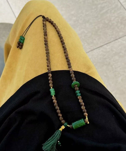 Green Beading Chalcedony Tassel Bead Necklace
