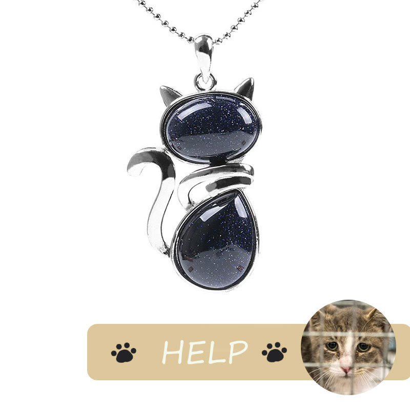 "save a Cat" Cat Pattern Natural Crystal Protection Cat-loving Pendant Necklace