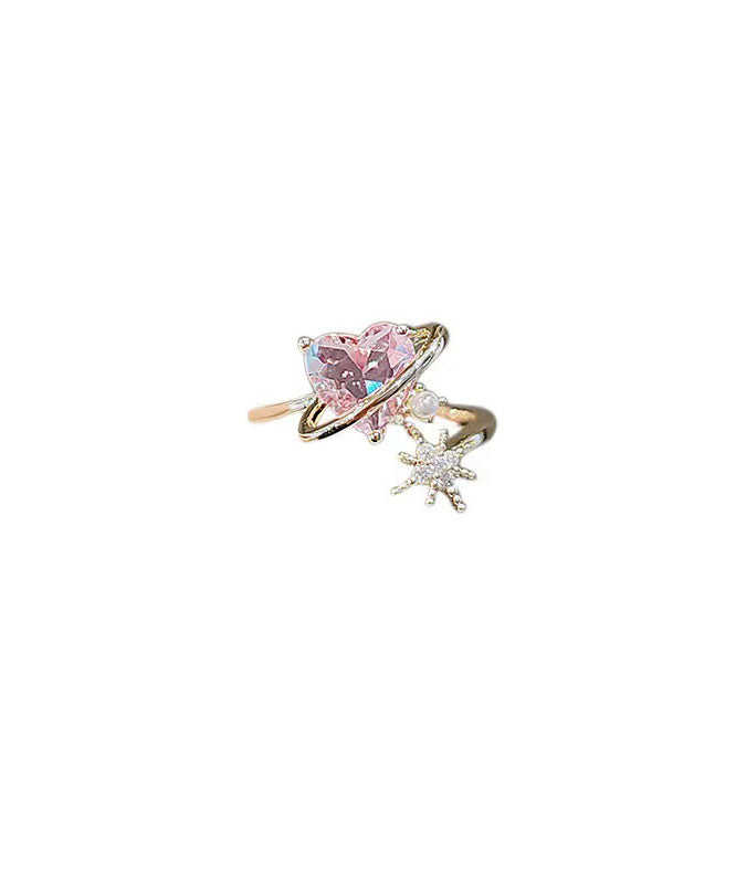 Pink Alloy Zircon Crystal Pearl Love Rings