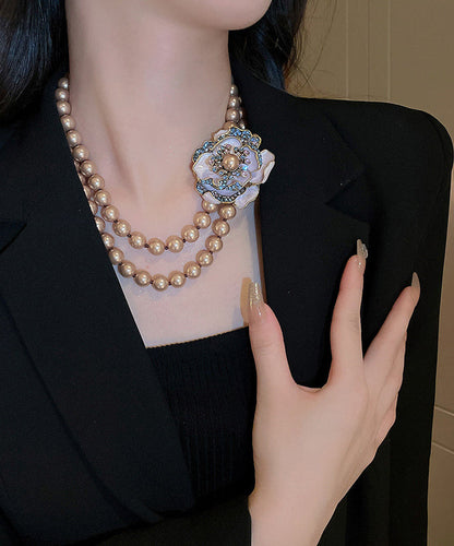 Fine Sterling Silver Alloy Pearl Zircon Pendant Necklace