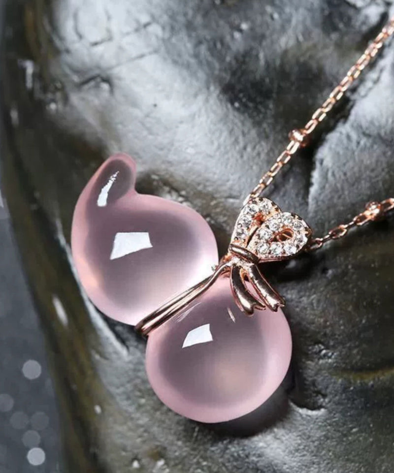 Pink Sterling Silver Crystal Gourd Charm Bracelet