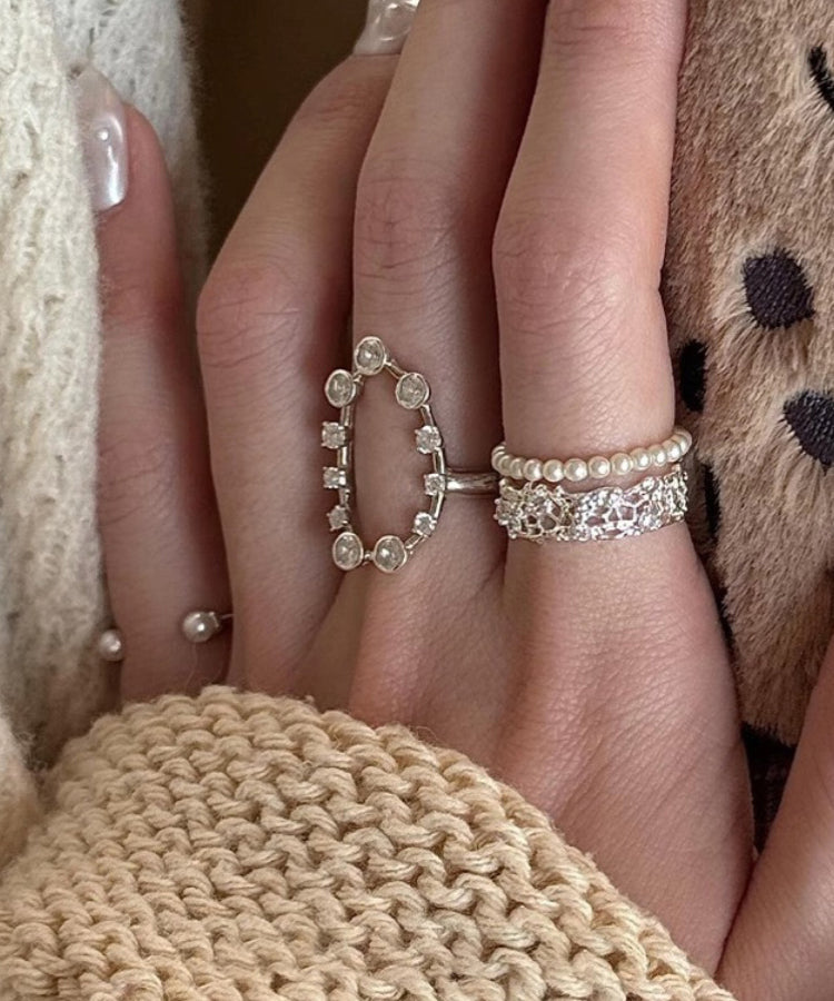 Silk Stainless Steel Zircon Open Rings Three-piece Set