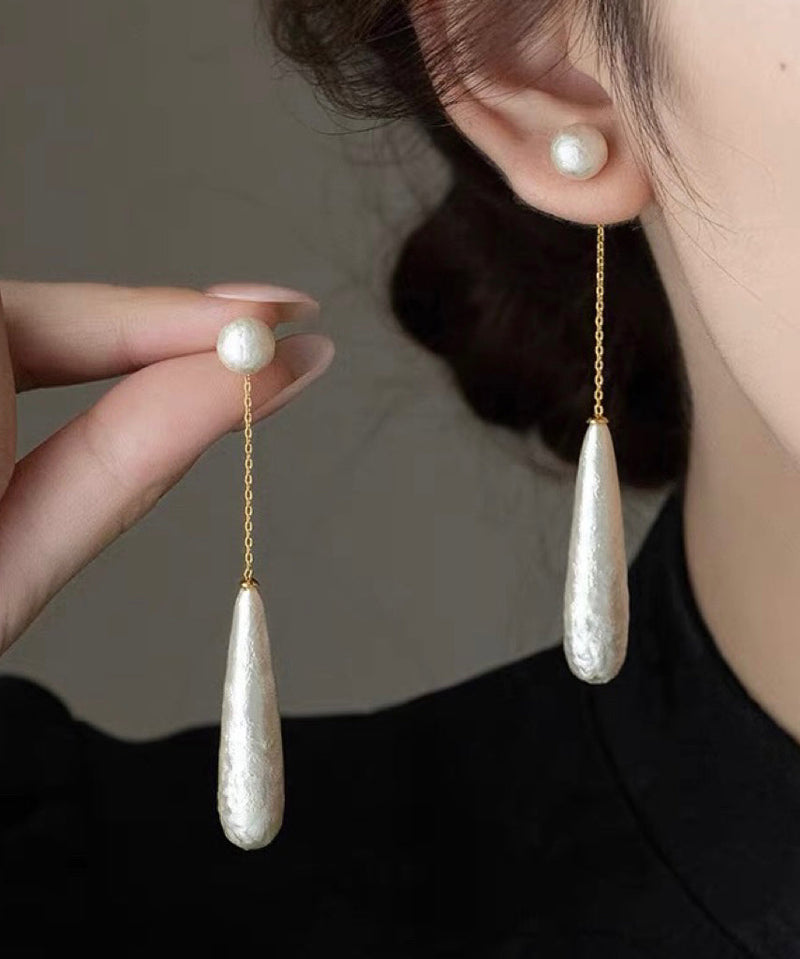 White Copper Alloy Water Drop Pearl Drop Earrings