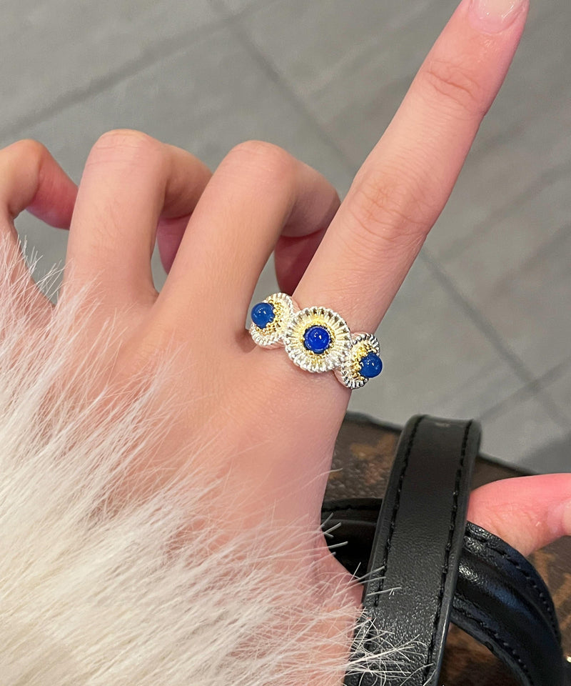 Art Blue Alloy Zircon Chalcedony Little Daisy Rings