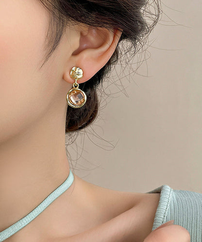 Art Gold Alloy Crystal Zircon Drop Earrings