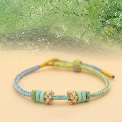 Buddha Stones Handmade Eight Thread Peace Knot Peach Blossom Knot Luck Rope Braided Bracelet