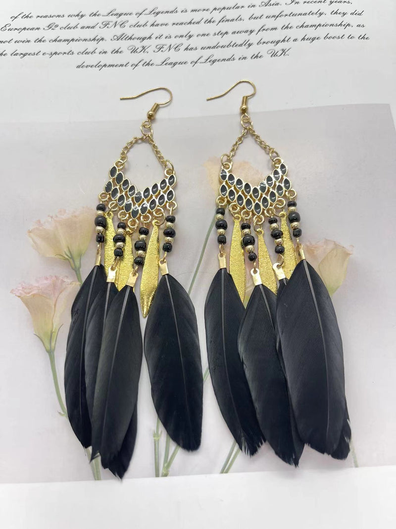 Chain Tassel Feather Earrings