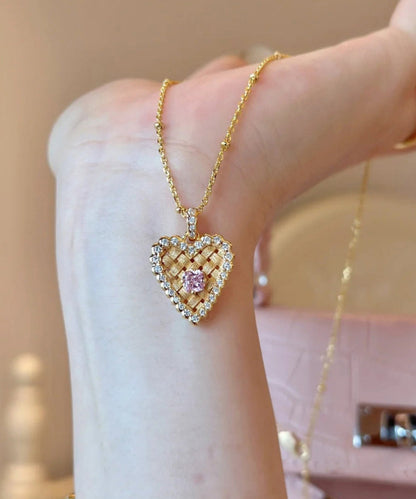 Modern Gold Sterling Silver Overgild Zircon Wire Drawing Love Ear of Wheat Pendant Necklace