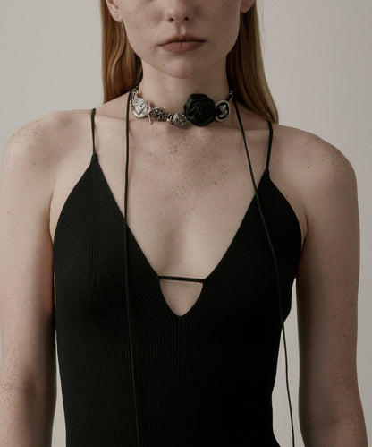 Black Sterling Silver Rose Necklace