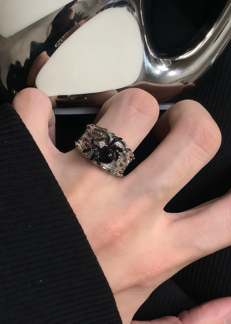 Dark Style Spider Tungsten Steel Open Ring Two Piece Set