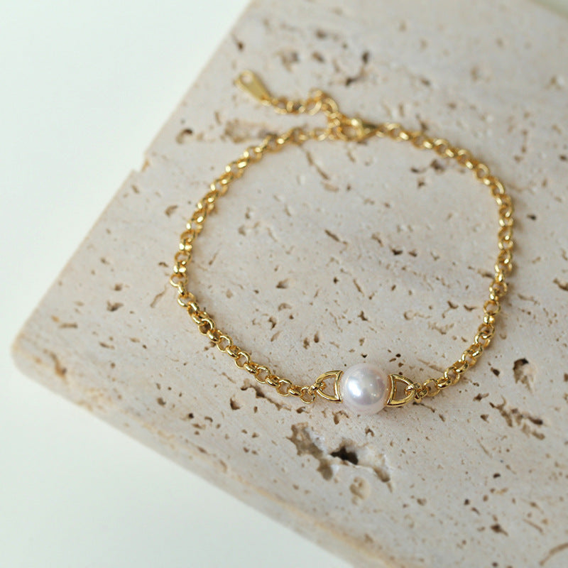 8-8.5mm Seawater Akoya Pearl Bracelet With 925 Sterling Silver Chain