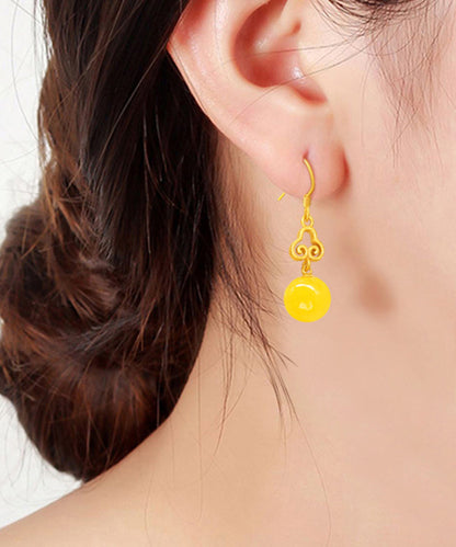 Yellow Sterling Silver Overgild Beeswax Xiangyun Drop Earrings
