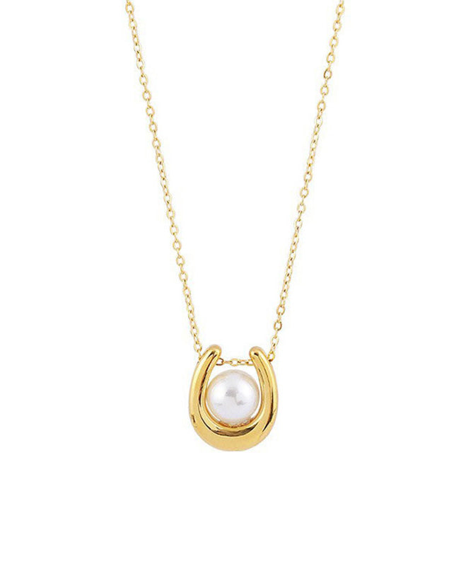 Stylish Gold Sterling Silver Overgild U-shape Pearl Lariat Necklace