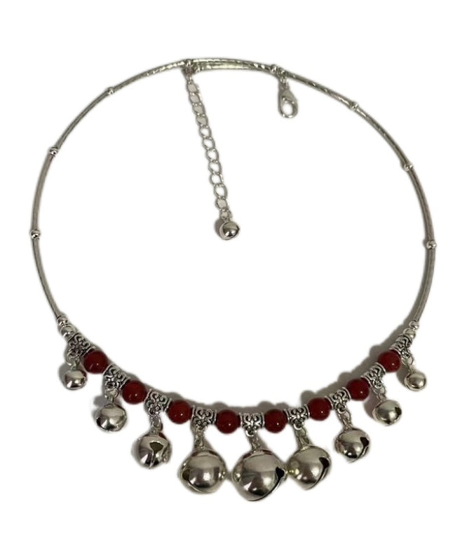 Red Alloy Agate Bell Bead Gratuated Necklace